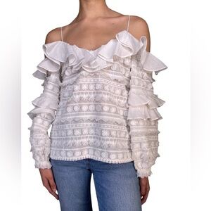 Alexis White Off Shoulder Ruffle Lace Blouse Boho Romantic Statement Top XS